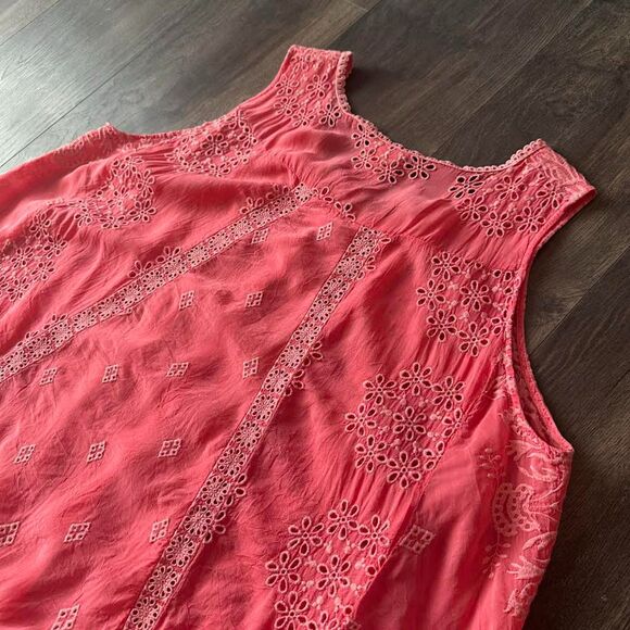 Johnny Was Pink Eyelet Blouse Embroidered Lace Button Up Sleeveless Top Sz Large - Picture 4 of 6